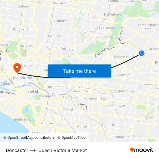 Doncaster to Queen Victoria Market map