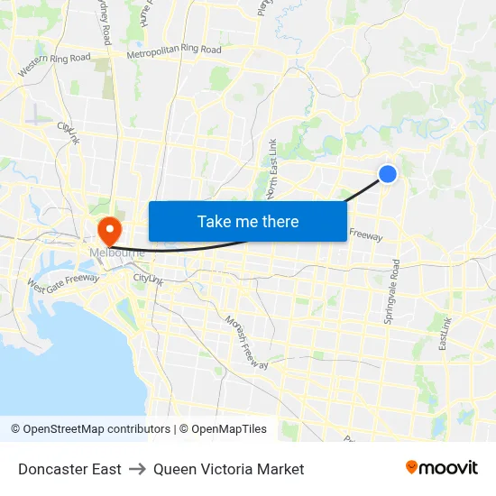 Doncaster East to Queen Victoria Market map