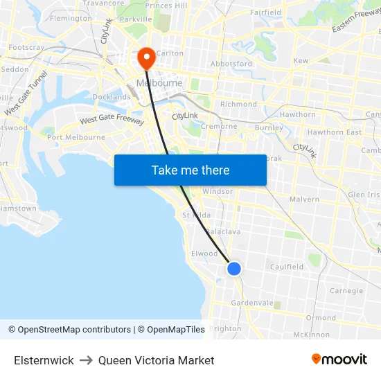 Elsternwick to Queen Victoria Market map