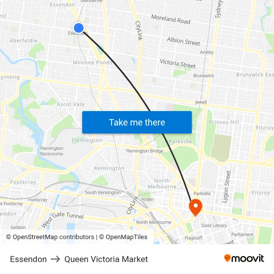 Essendon to Queen Victoria Market map