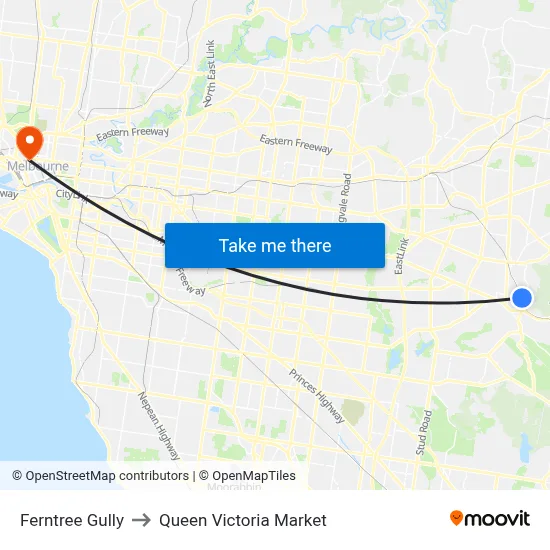 Ferntree Gully to Queen Victoria Market map