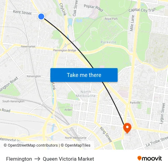 Flemington to Queen Victoria Market map