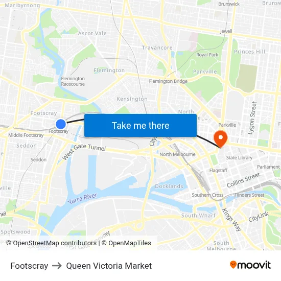 Footscray to Queen Victoria Market map