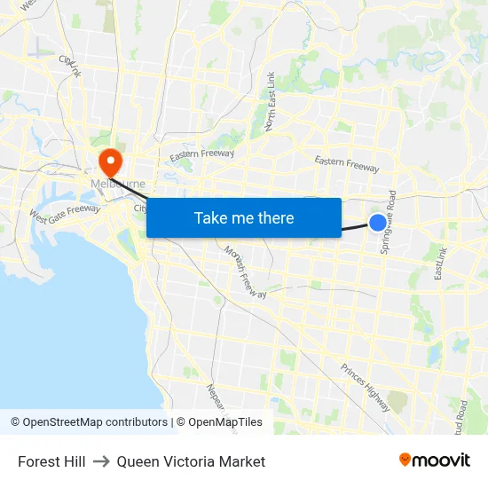 Forest Hill to Queen Victoria Market map