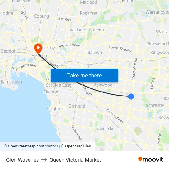 Glen Waverley to Queen Victoria Market map