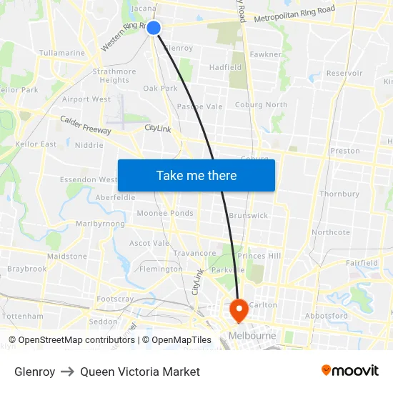 Glenroy to Queen Victoria Market map