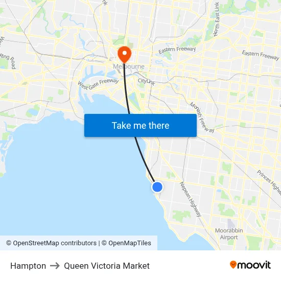 Hampton to Queen Victoria Market map