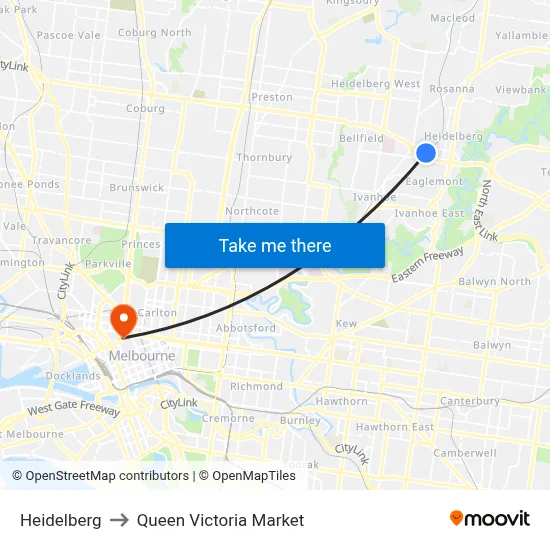 Heidelberg to Queen Victoria Market map
