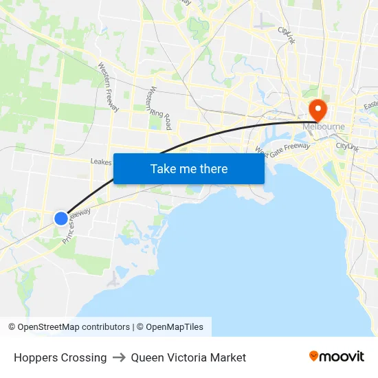 Hoppers Crossing to Queen Victoria Market map