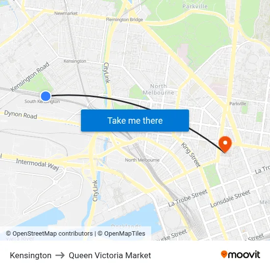 Kensington to Queen Victoria Market map