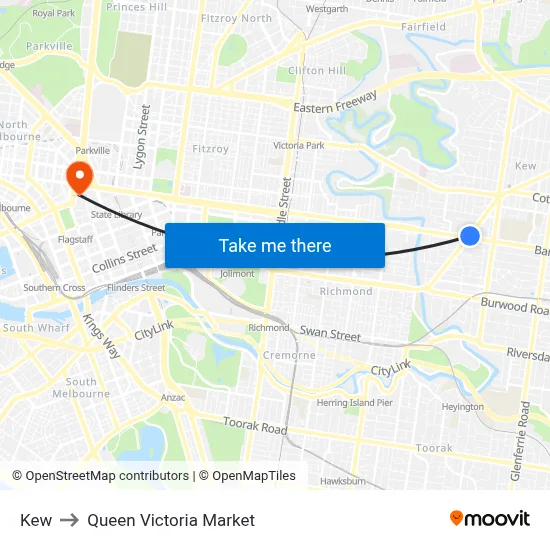 Kew to Queen Victoria Market map