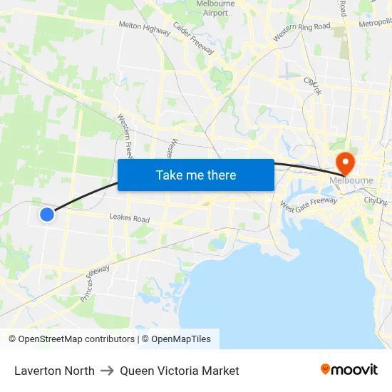 Laverton North to Queen Victoria Market map
