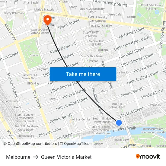 Melbourne to Queen Victoria Market map