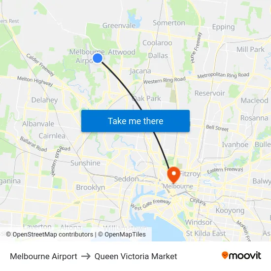 Melbourne Airport to Queen Victoria Market map