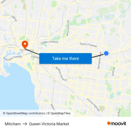 Mitcham to Queen Victoria Market map