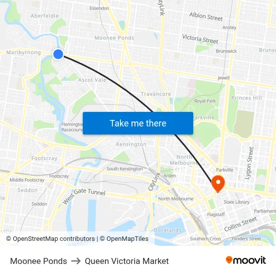 Moonee Ponds to Queen Victoria Market map