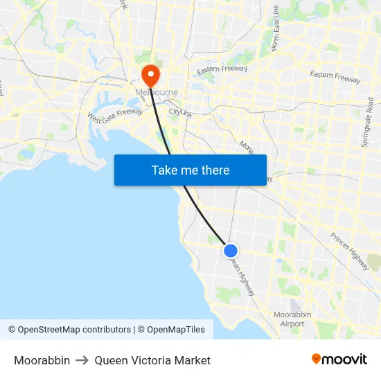 Moorabbin to Queen Victoria Market map