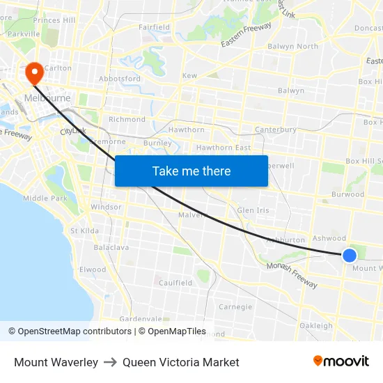 Mount Waverley to Queen Victoria Market map