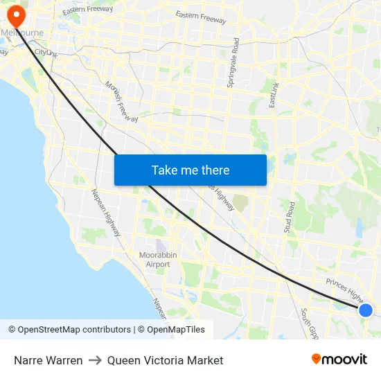 Narre Warren to Queen Victoria Market map