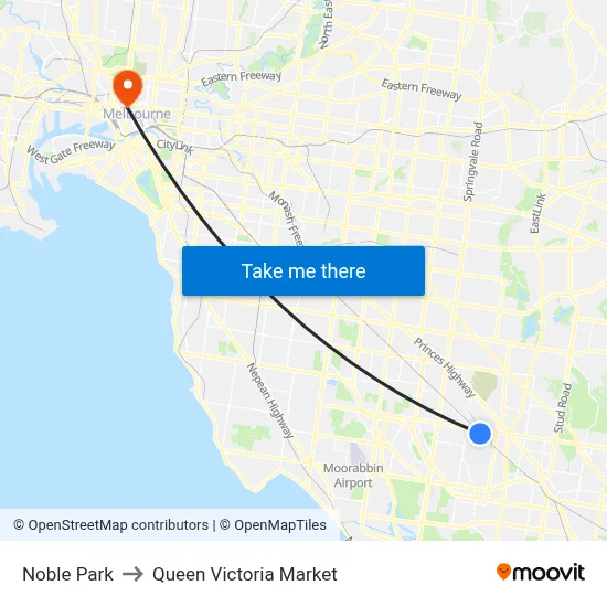 Noble Park to Queen Victoria Market map