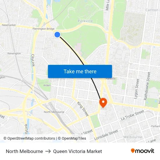 North Melbourne to Queen Victoria Market map