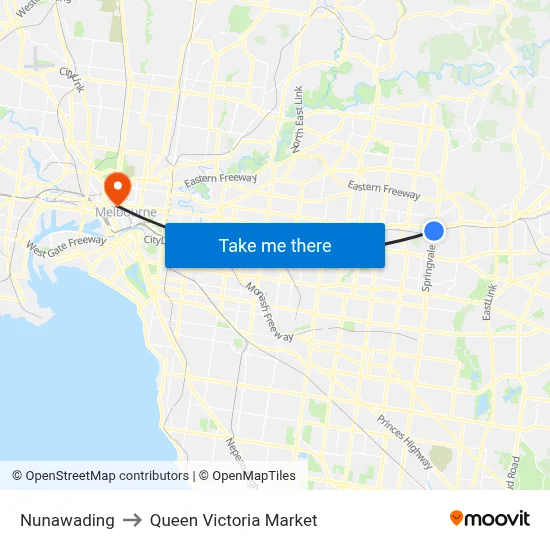 Nunawading to Queen Victoria Market map