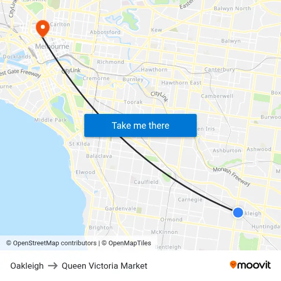 Oakleigh to Queen Victoria Market map
