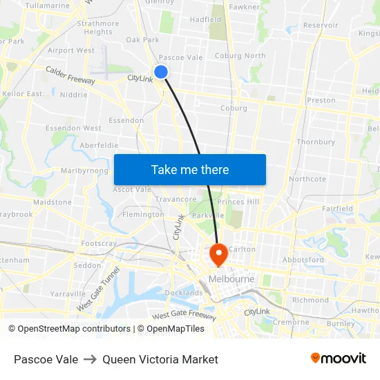 Pascoe Vale to Queen Victoria Market map