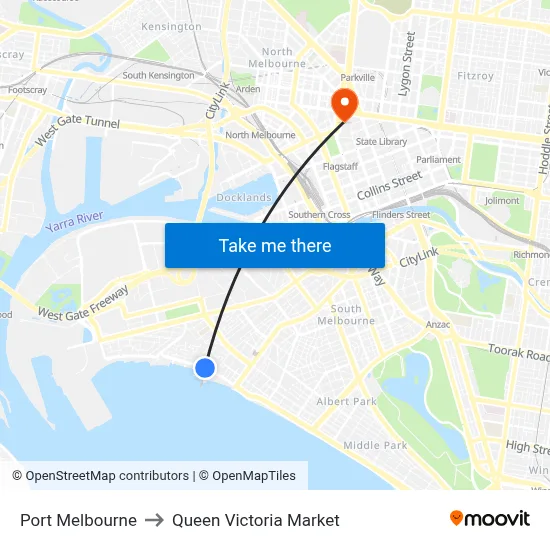 Port Melbourne to Queen Victoria Market map