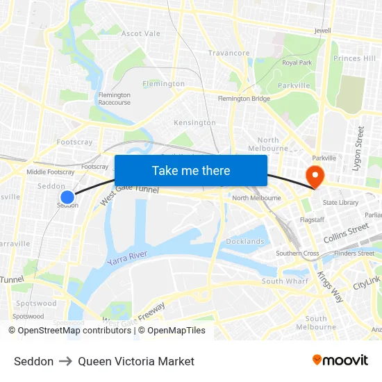Seddon to Queen Victoria Market map