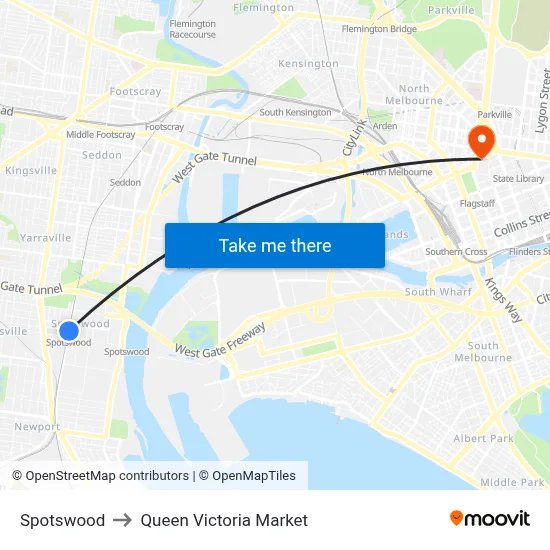 Spotswood to Queen Victoria Market map