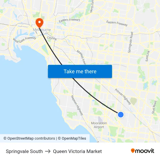 Springvale South to Queen Victoria Market map