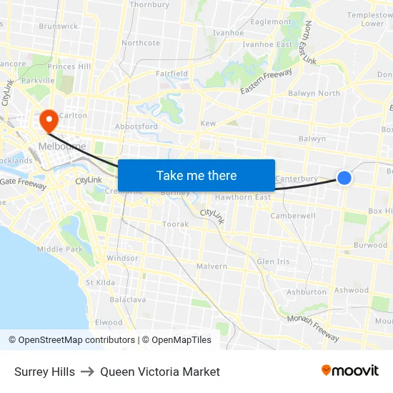 Surrey Hills to Queen Victoria Market map