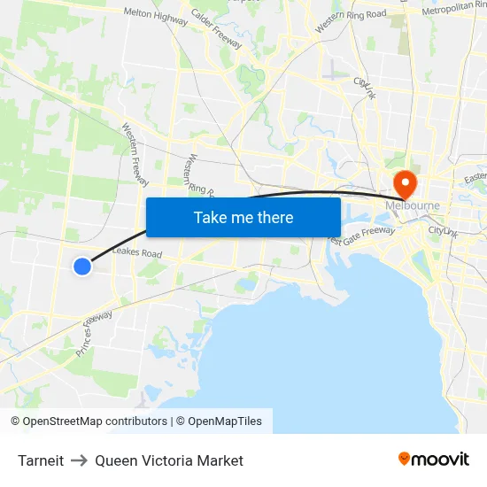Tarneit to Queen Victoria Market map