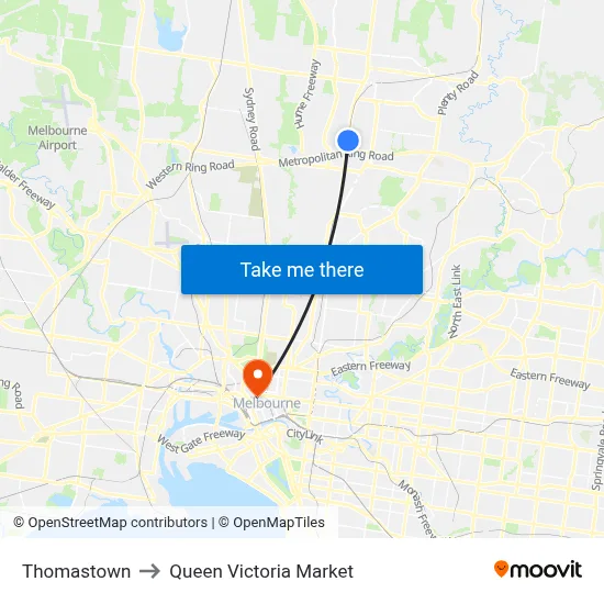 Thomastown to Queen Victoria Market map