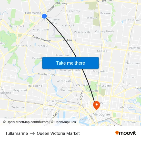 Tullamarine to Queen Victoria Market map