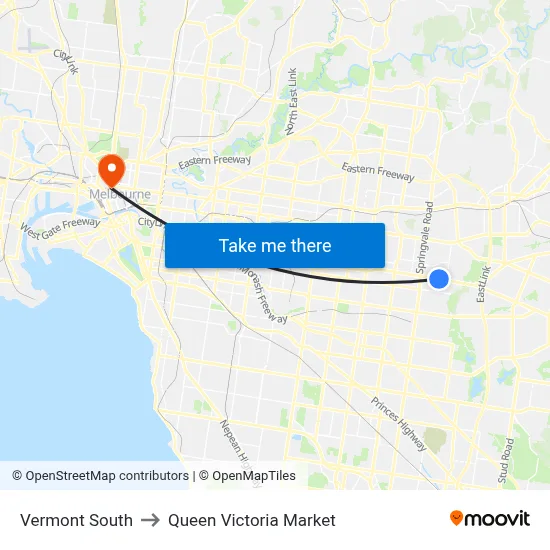 Vermont South to Queen Victoria Market map