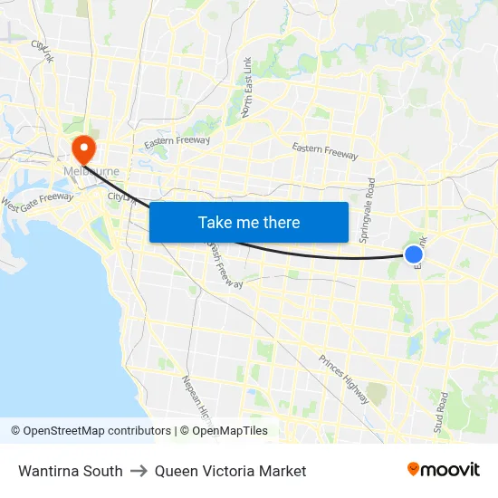 Wantirna South to Queen Victoria Market map