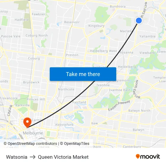Watsonia to Queen Victoria Market map