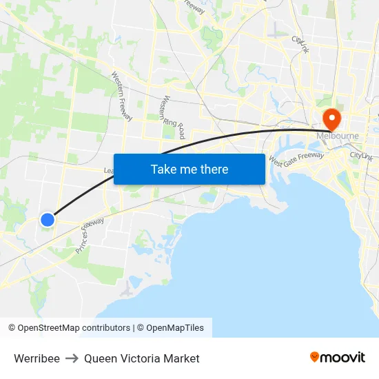 Werribee to Queen Victoria Market map