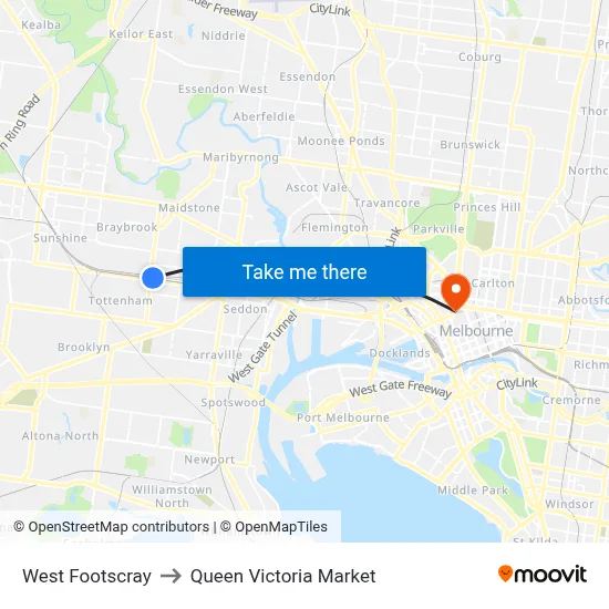 West Footscray to Queen Victoria Market map
