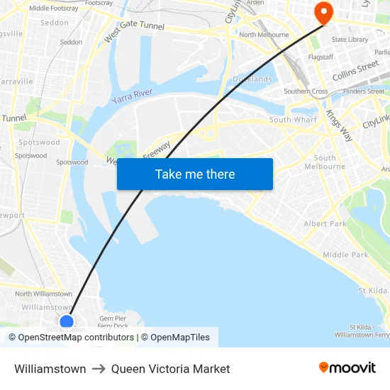 Williamstown to Queen Victoria Market map