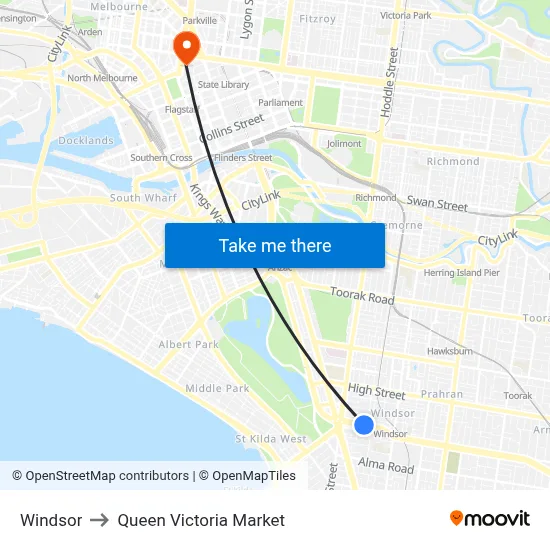 Windsor to Queen Victoria Market map