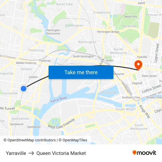 Yarraville to Queen Victoria Market map