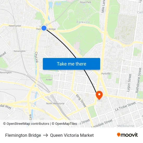 Flemington Bridge to Queen Victoria Market map