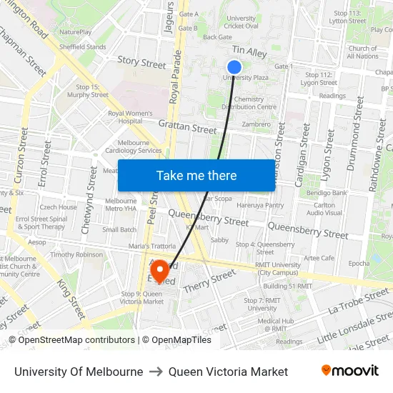 University Of Melbourne to Queen Victoria Market map