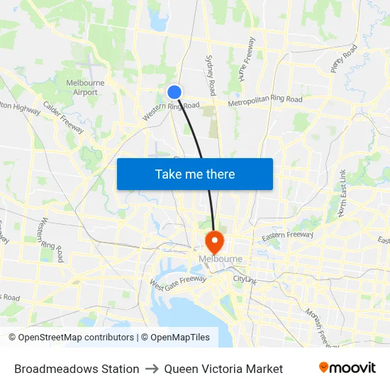 Broadmeadows Station to Queen Victoria Market map