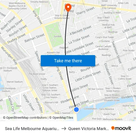 Sea Life Melbourne Aquarium to Queen Victoria Market map