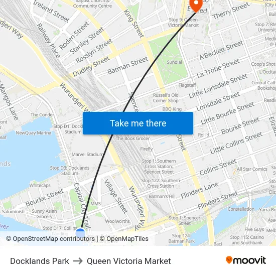 Docklands Park to Queen Victoria Market map