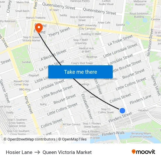 Hosier Lane to Queen Victoria Market map